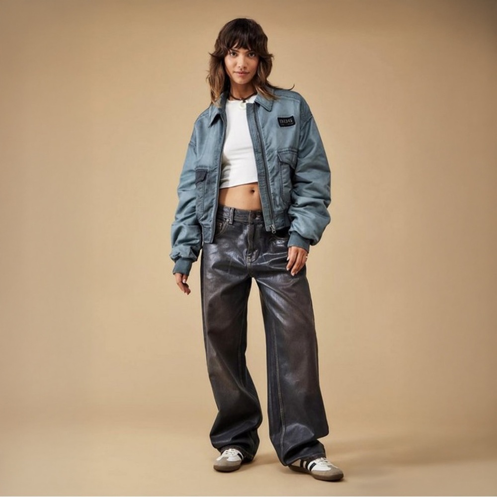 BDG Sydney Nylon Bomber Jacket, Blue, Size Small - Picture 2 of 7